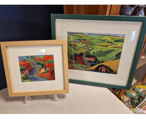 David Hockney Pair of 1997 Prints 'Road to York Trough Sledmere' and 'Road Across the Wolds' - 28.5x26 &amp; 42x36cm, both in