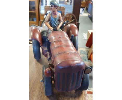Large Unbranded Resin &amp; Wood replica Farming Tractor + farmer (L48xW30xH35cm)