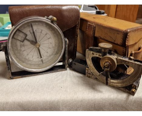 Cased Hilger &amp; Watts Compass + a Cased Miniature sextant or technical instrument