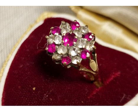 9ct Gold &amp; Ruby Cluster Ring, size J