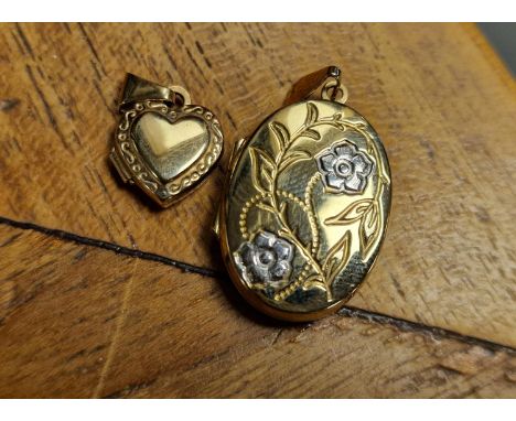 9ct Gold Heart Shaped &amp; Oval Enamel Lockets - 2.6g