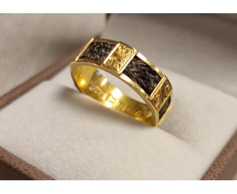 15ct Gold Antique Mourning Band Ring Size O+0.5 Weight 3.05g