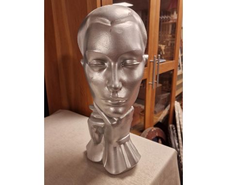 Christian Dior Mannequin Chrome Silver Vintage French Fashion Designer Milliner's Bust Model - 36.5cm high - possibly an Adel