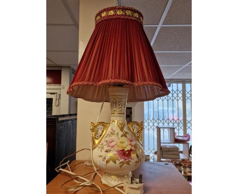 Royal Worcester Floral &amp; Gilt Blush Lamp, marked in puce 1279 to base, measures 11.5" high excluding the shade 