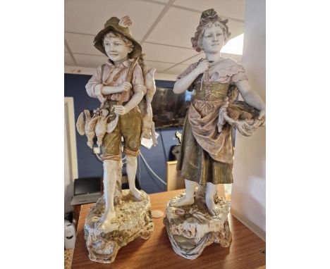 Pair of Very Large Royal Dux Farming &amp; Hunting figures - both have a degree of AF