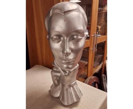 Christian Dior Mannequin Chrome Silver Vintage French Fashion Designer Milliner's Bust Model - 36.5cm high - possibly an Adel