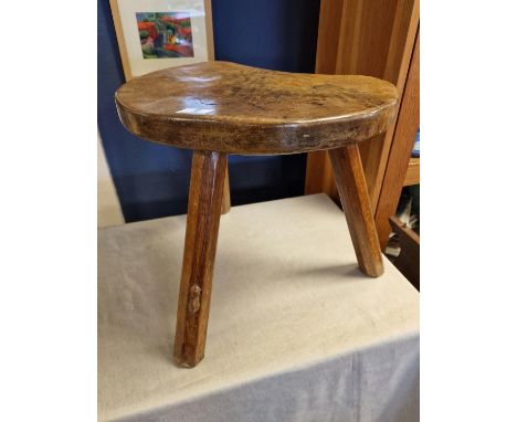 Mouseman Yorkshire Oak Robert Thompson Early Three Legged Stool - possibly a 1940's example - 15.5" high