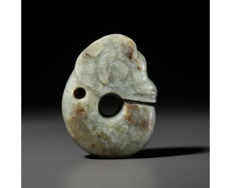 A PALE GREEN JADE 'PIG-DRAGON', ZHULONG, NEOLITHIC PERIOD, HONGSHAN CULTUREChina, c. 4000-3000 BC. Of iconic form with a coil