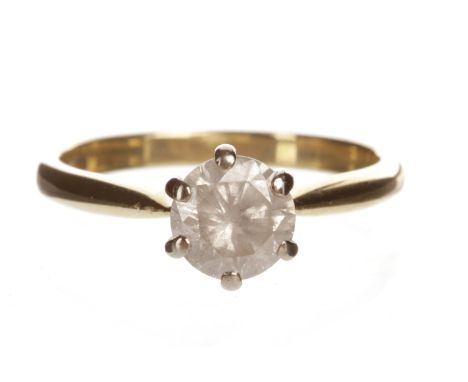 DIAMOND SOLITAIRE RINGset with a six claw mounted round brilliant cut diamond of approximately 0.95 carats, hallmarks worn, s