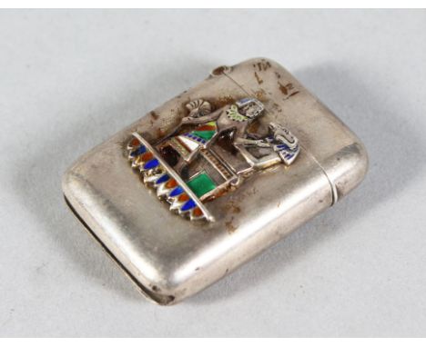 A WHITE METAL AND ENAMEL VESTA CASE.