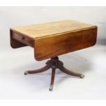 A GEORGE III MAHOGANY PEDESTAL PEMBROKE TABLE, with a drawer to one end, on a turned column