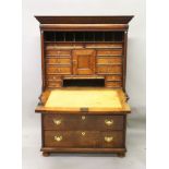 AN 18TH CENTURY OAK ESCRITOIRE, with frieze drawer, panelled drop flap opening to reveal a cupboard,