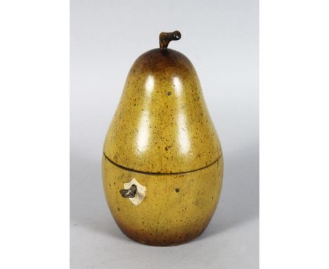 A PAINTED PEAR SHAPE TEA CADDY. 7ins high.