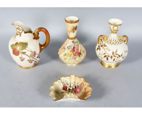 A SELECTION OF BLUSH OR IVORY ROYAL WORCESTER: a spirally moulded vase c.1907, a large jug c. 1890, a two-handle vase c. 1880