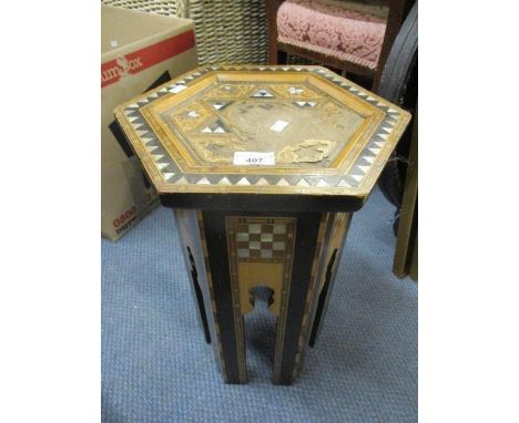 An early 20th century Middle Eastern mother of pearl inlaid, small occasional table, 18 1/2" x 11 1/2" 