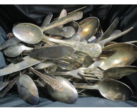 Silver and silver plate to include cutlery and flatware and a silver tea caddy spoon 