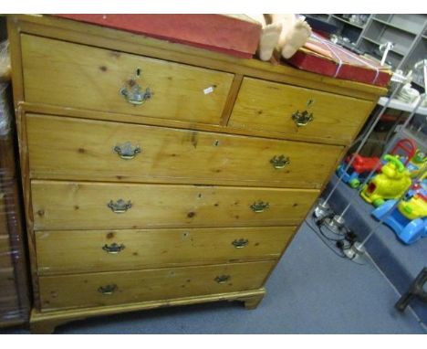 An early 20th century pine chest of two short and five long drawers on bracket feet 47 1/2" x 39 1/4" x 20 3/4" 