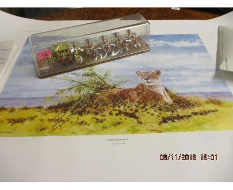 A replica of the Royal state coach  and horses and a 'Spirit of born free' unframed print signed by Virginia McKenna 