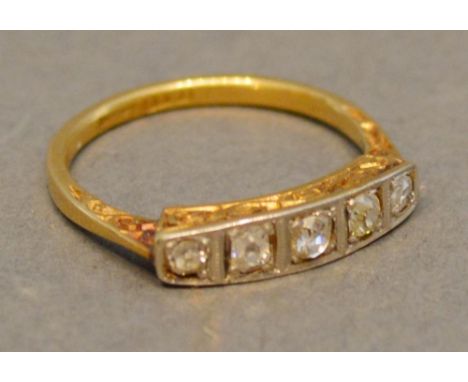 An 18 Carat Yellow Gold and Platinum Set Five Stone Diamond Ring 