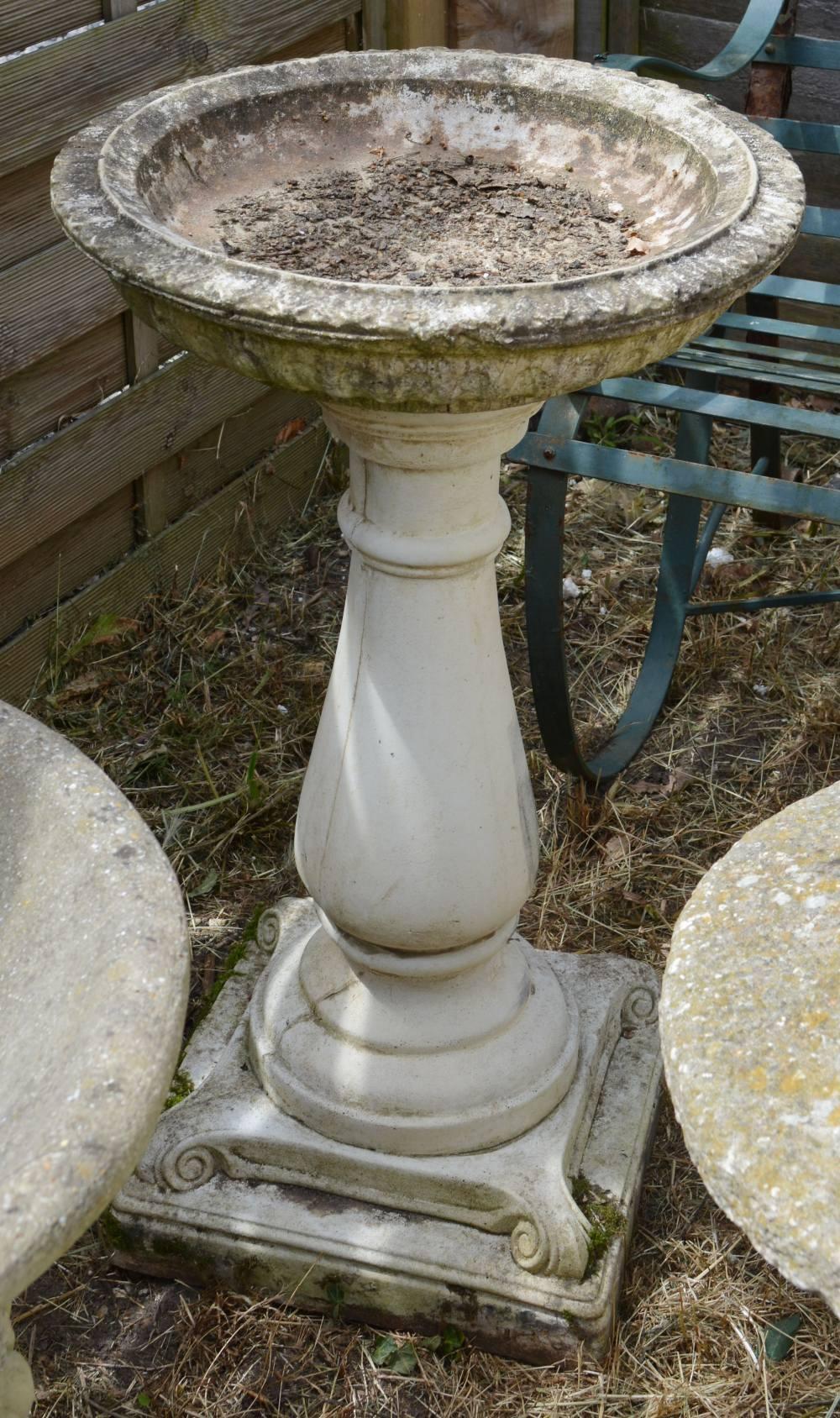 A Weathered Concrete Bird Bath With Square Pedestal Base 70cm Tall   Original 