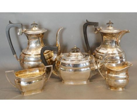 A Silver Five Piece Tea and Coffee Service comprising teapot, hot water pot, coffee pot, cream jug and two handled sucrier, S