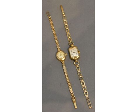 A 9 Carat Gold Cased Rotary Ladies Wristwatch with 9 carat gold strap, together with another similar 9 carat gold cased ladie