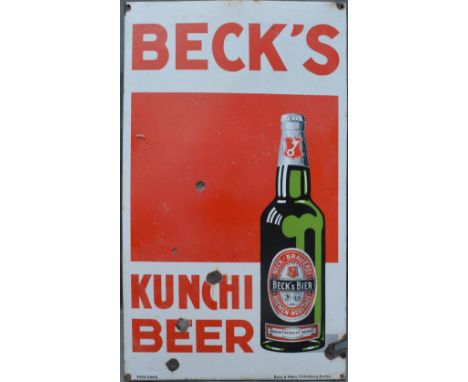 An Early Enamel Advertising Sign for Becks Beer, 133 x 77cm 