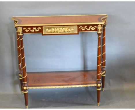 A French Inlaid and Gilt Metal Mounted Console Table, the parquetry inlaid top above a gilt metal mounted frieze raised upon 