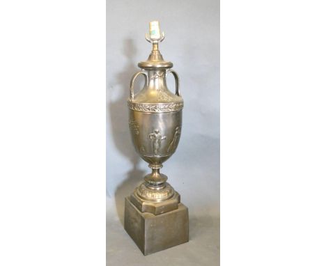 A French Table Lamp of Urn Form with Square Pedestal Base, 68 cms high 