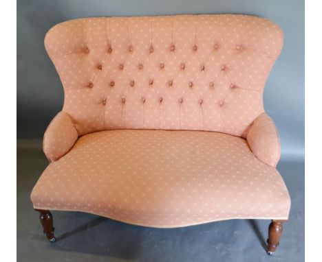 A Button Upholstered Drawing Room Sofa raised upon turned legs, 108cm wide 