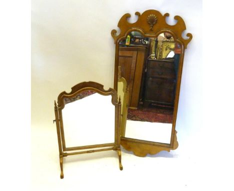 A Walnut Chippendale Style Wall Mirror With Shell Carved Cresting, 102cm by 51cm, together with a similar Chippendale style w