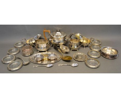 A Silver Plated Three Piece Tea Service of half lobed form, together with a collection of other silver plate 