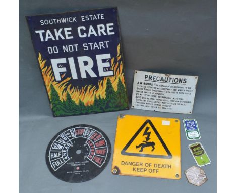 An early Enamel Advertising Sign for Southwick Estate, together with two other enamel signs, three small enamel plaques and a