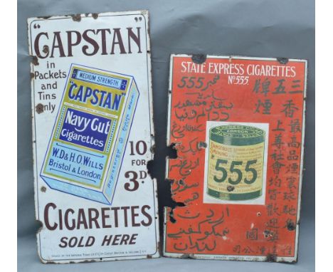 An Enamel Advertising Sign for State Express Cigarettes, 555, 77 x 50cm, together with another simlar, Capstan Navy Cut Cigar
