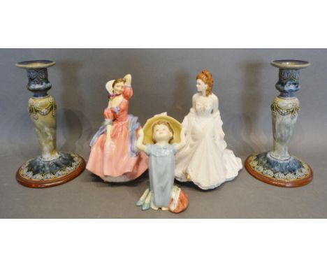 A Royal Doulton Figurine May Time, HN 2113, together with a Royal Worcester figurine Anniversary, a Royal Doulton figurine Ma