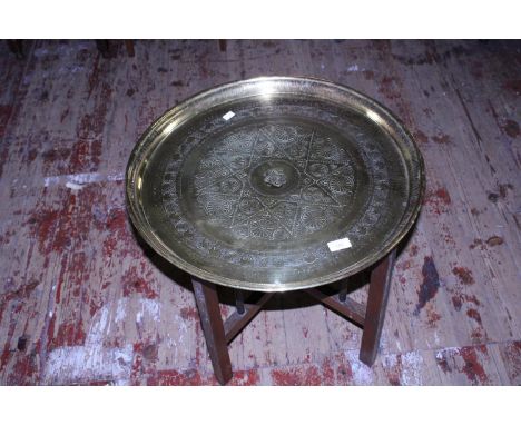 A vintage Indian tea table with brass tray, shipping unavailable 