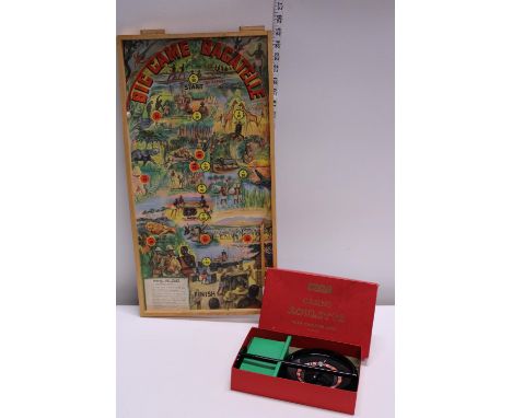 A vintage Bagatelle game and a boxed vintage roulette game, shipping unavailable 