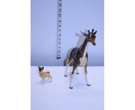 A large Beswick giraffe and deer (both with repairs) 