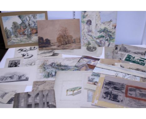 A portfolio of antique and vintage sketches and prints 