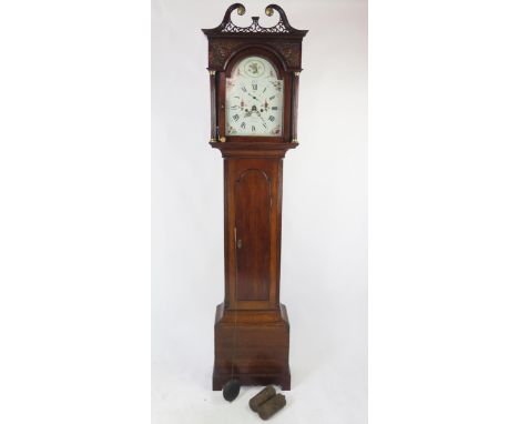 Pearfon, Berwick, a 19th century oak longcase clock, the hood with broken swan neck pediment and fluted columns, the trunk wi