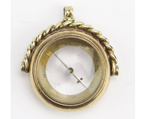 An Antique 9ct Gold Compass Spinning Fob Charm, 20.3mm diam., Birmingham 1911, 7.74g 