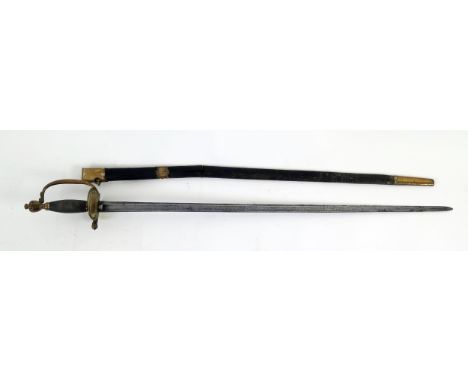 A 1796 pattern infantry officer's sword, with 81cm etched and fullered blade with GR cypher, hinged quillion, stirrup knuckle
