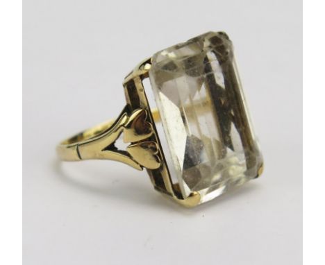 A 9ct Gold and White Topaz Dress Ring, 19.5x14.7mm stone, size M, stamped 9CT, 8.45g. Stone A/F 