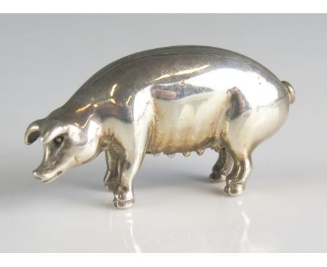 A continental miniature silver model of a sow, stamped marks, 4.5cm long, 15gms, 0.50ozs 