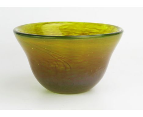 A Murano style glass vase with yellow jade variegated decoration, 14cm high, 25cm diameter. 