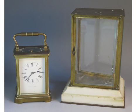 A French brass carriage clock, with 6cm Roman dial, the movement with lever platform escapement, push repeat, striking to a g