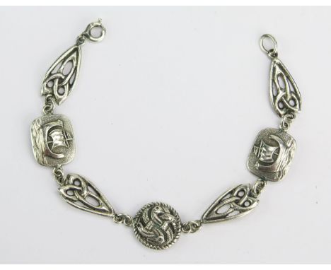 A Silver Bracelet with Viking Style Ships and Celtic Knot, 7.75" (19.5cm), Chester 1953, Shipton &amp; Co., 16.48g 