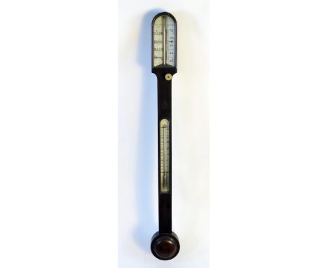 A 19th century mahogany stick barometer by Thomas King, Bristol, with ivory scale and fitted with mercurial thermometer and i
