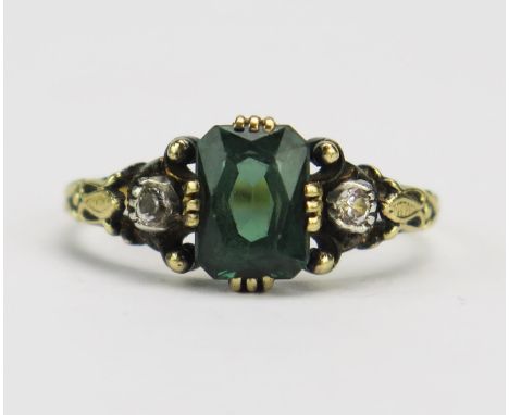 A Swedish 18ct Gold, Tourmaline and Old Cut Diamond Ring, 6.85x4.9mm principal stone, size N.75, full stamped marks, 2.79g 