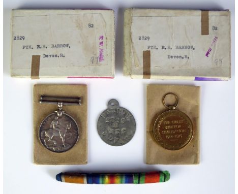 A World War One pair to 2829 Pte. R.H.Barrow. Devon R.  includes War and Victory medals, in original boxes of issue. 